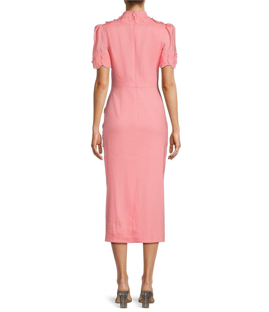 Willow Floral Applique Short Sleeve Mock Neck Midi Dress