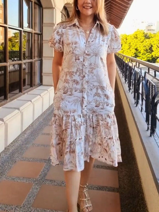 Crisp Printed Button Midi Dress
