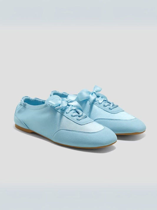 Square-Toe Lace-Up Satin Sneakerina