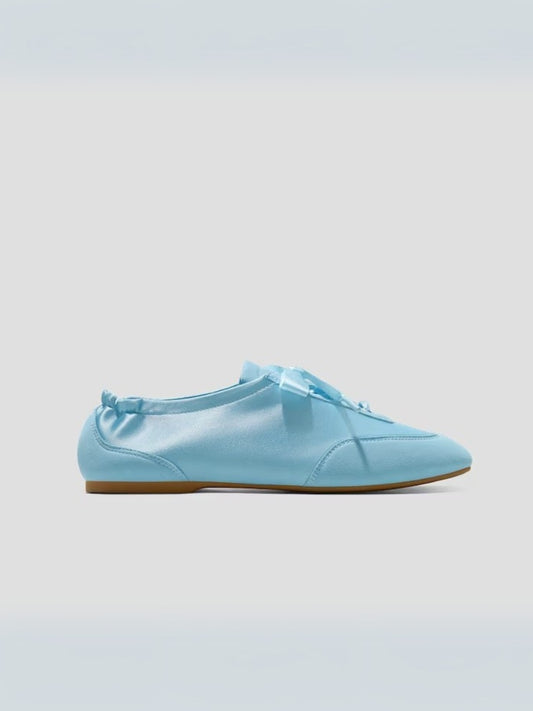 Square-Toe Lace-Up Satin Sneakerina