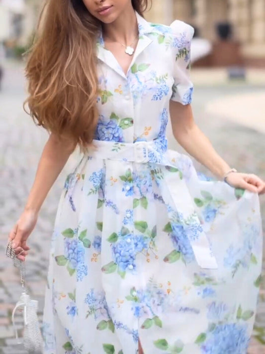 Women's Floral Button-Front Chiffon Midi Dress