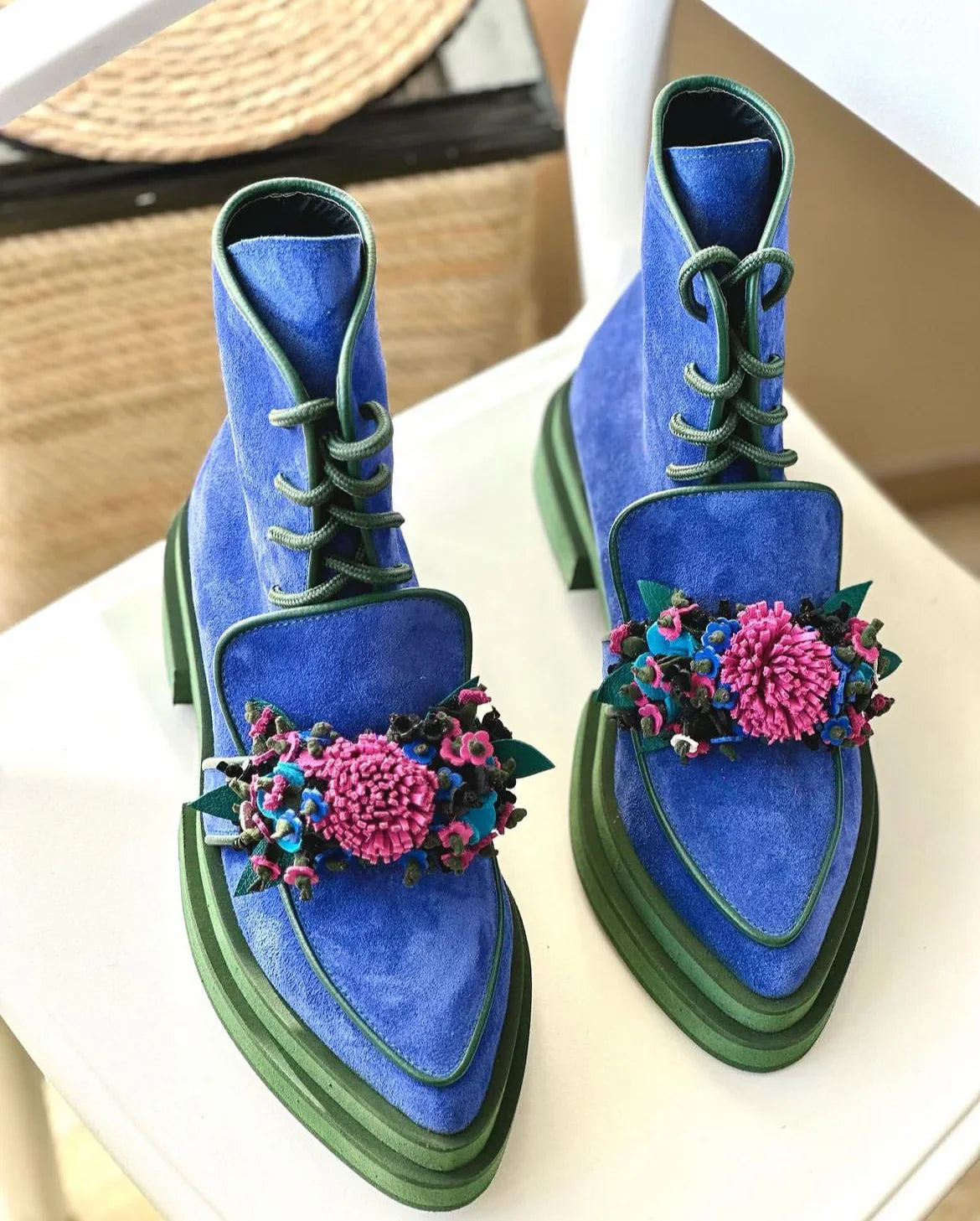 Floral - Embellished Chunky Ankle Boots