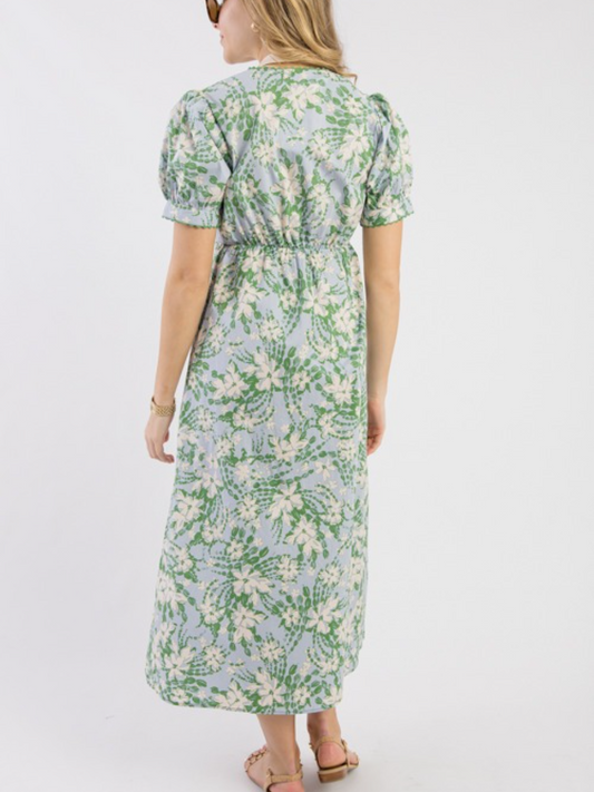 Holland Floral Midi Dress Sky Blue