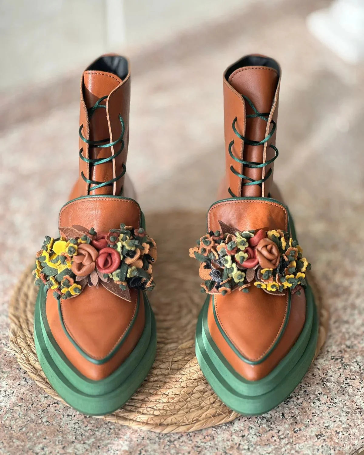 Floral - Embellished Chunky Ankle Boots