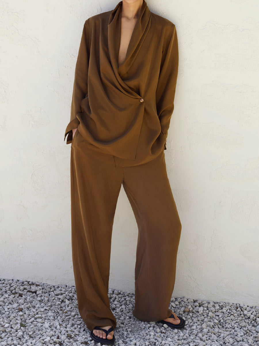 Shawl Lapels V-neck Two Pieces Set