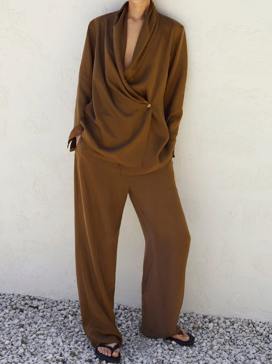 Shawl Lapels V-neck Two Pieces Set