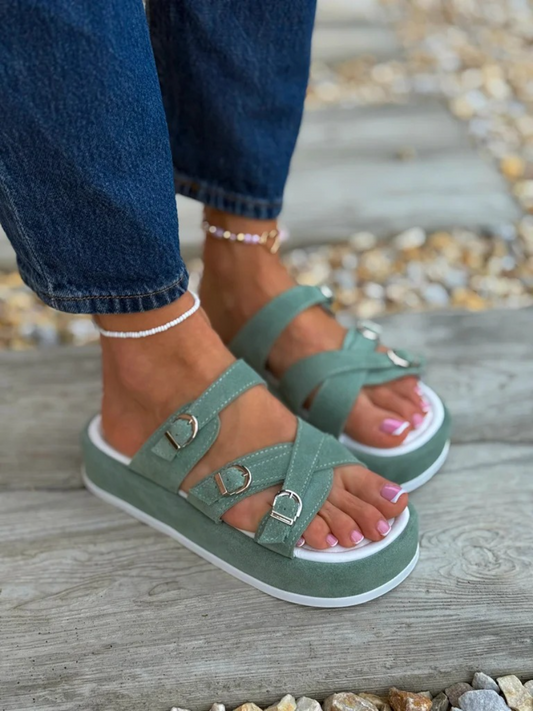 Glacier Mint Three Strap Cross Lock Buckle Casual Shoes