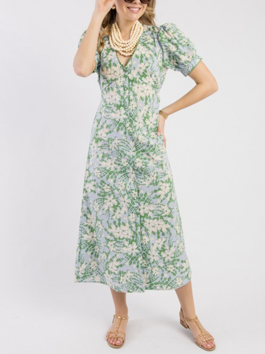 Holland Floral Midi Dress Sky Blue