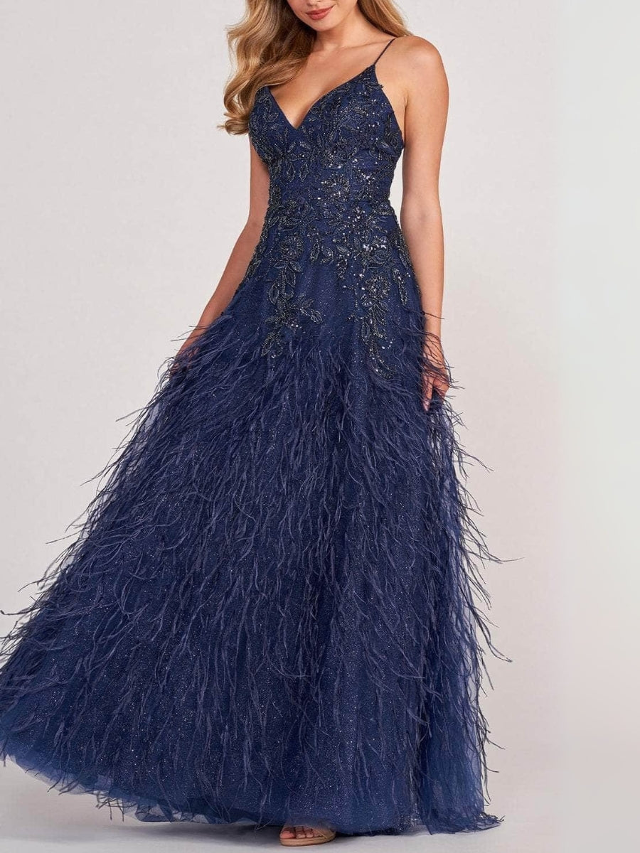 Feather Fringe Sparkling Glamour Evening Gown