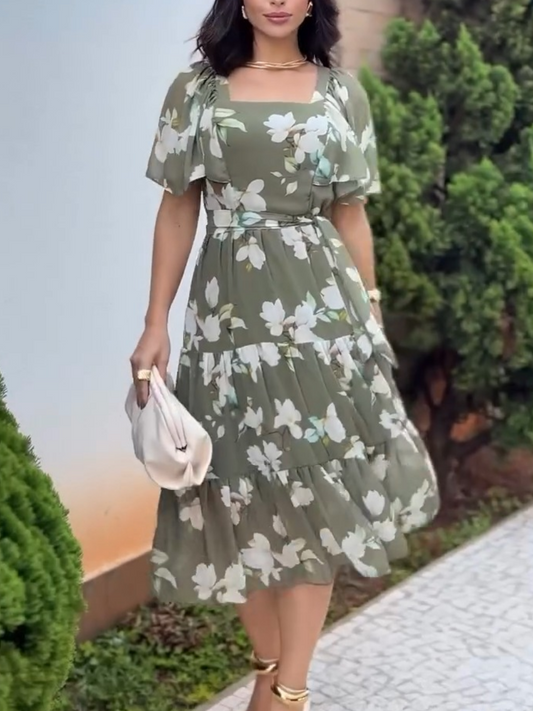 (⏰New Arrivals Promotion $15 OFF) Whispering Blossom Chiffon Midi Dress