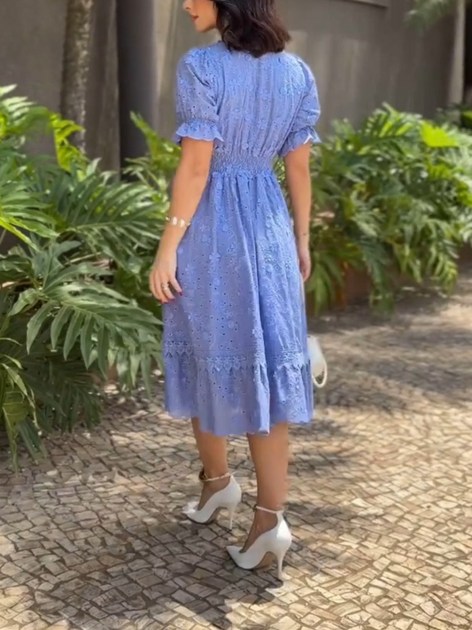 (✅ Free Shipping on One Item! ) Azure Lace Elegance Midi Dress